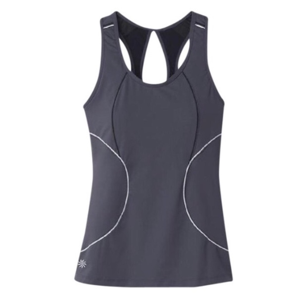 Athleta Energy Racerback Black Tank Workout Line Detail Built In Bra Tank Top